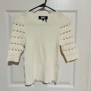 DKNY Ivory Ribbed Knit Top